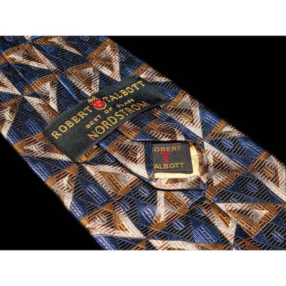 Robert Talbott Best of Class Brown Blue Geometric 100% Silk Men's Designer Tie - Picture 4 of 5